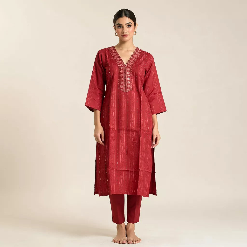 Wine Red Kurta HO 6 - RED