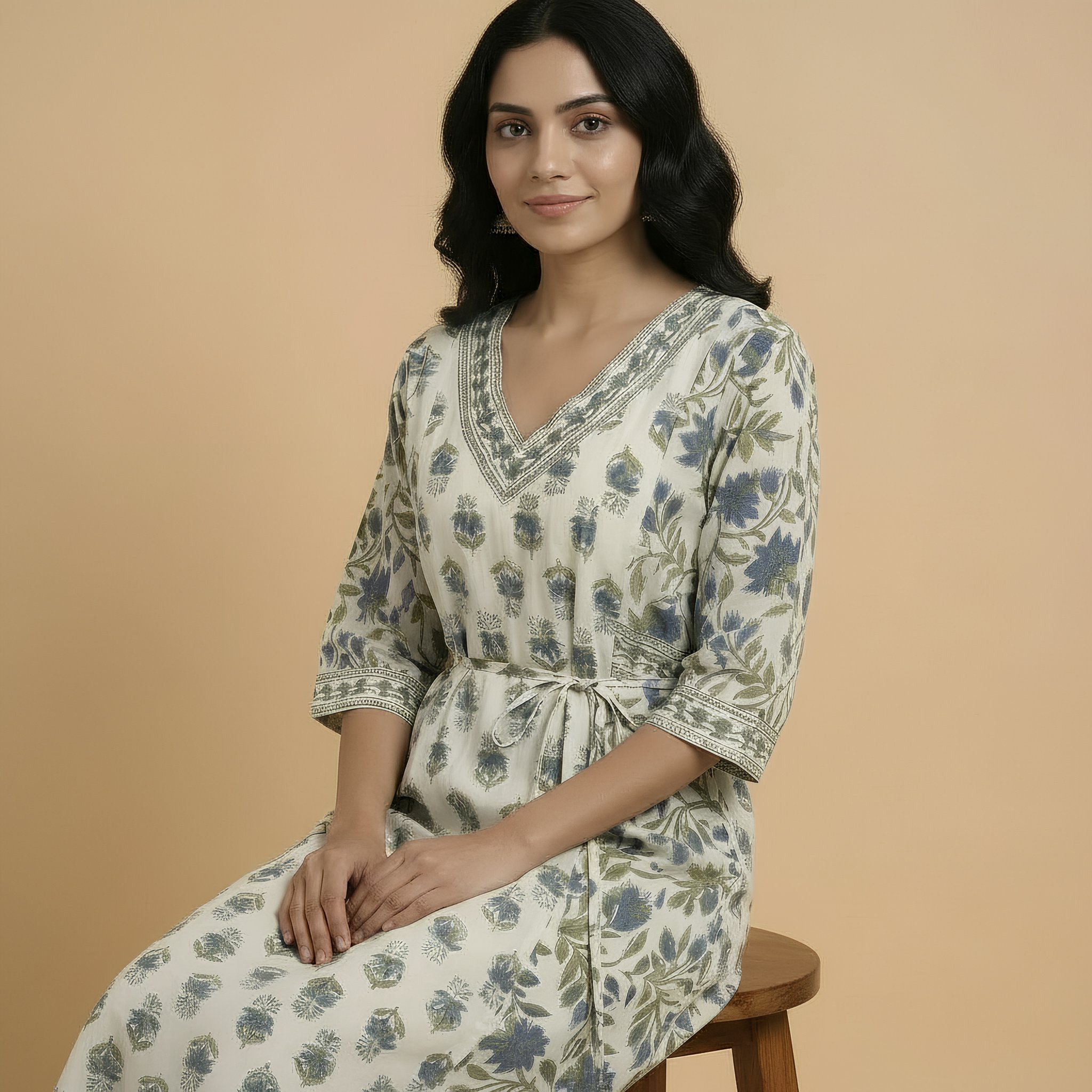 Off-White Floral Printed Kurta HO2 L2