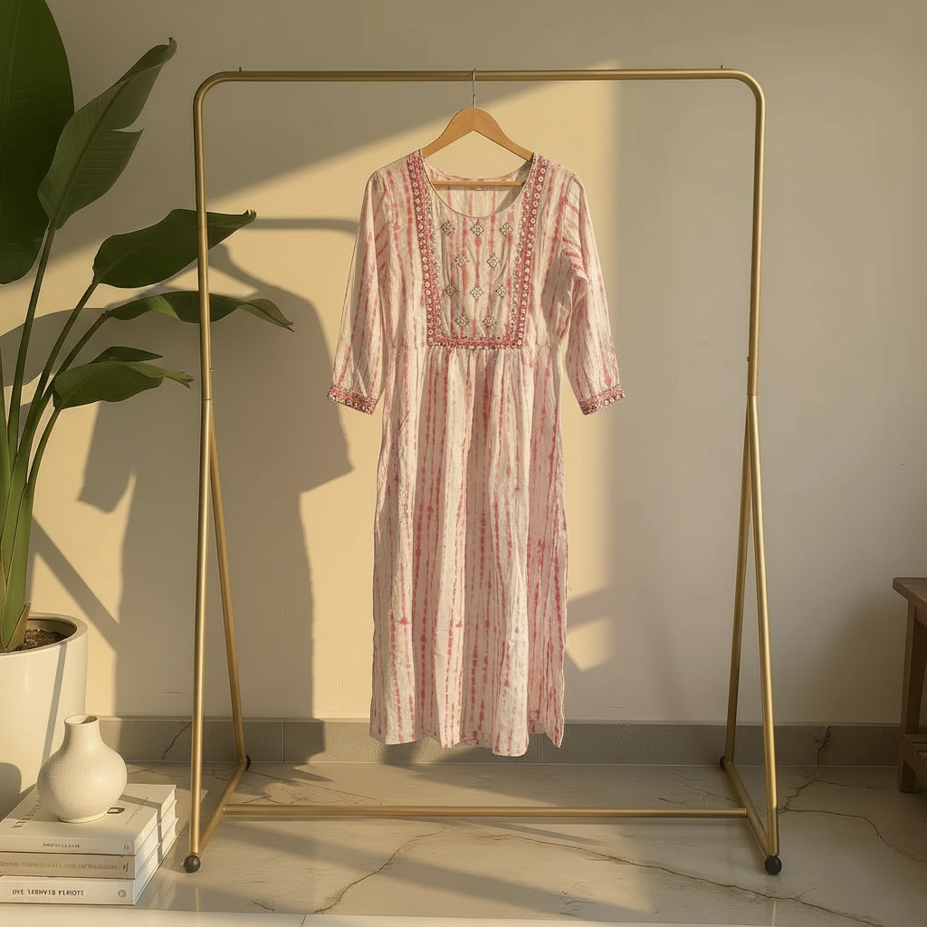 Soft Pink & White Tie-Dye Printed A-Line Kurta HO 2 S 7