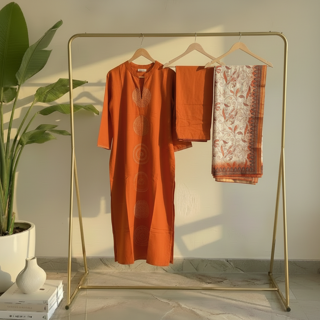 orange embroidered suit set MR 4