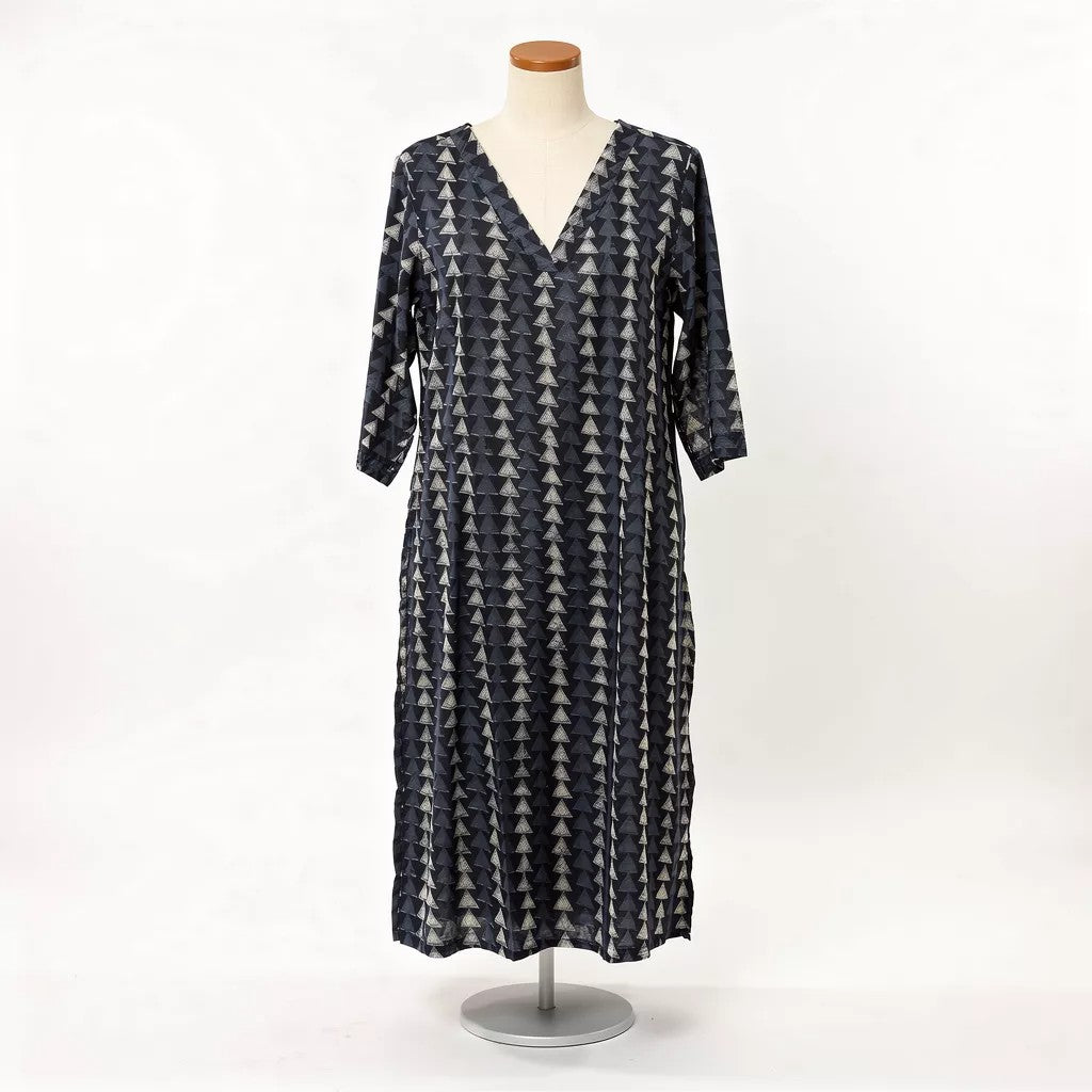 Navy Blue Geometric Triangle Print Straight Kurta HO2 XL13