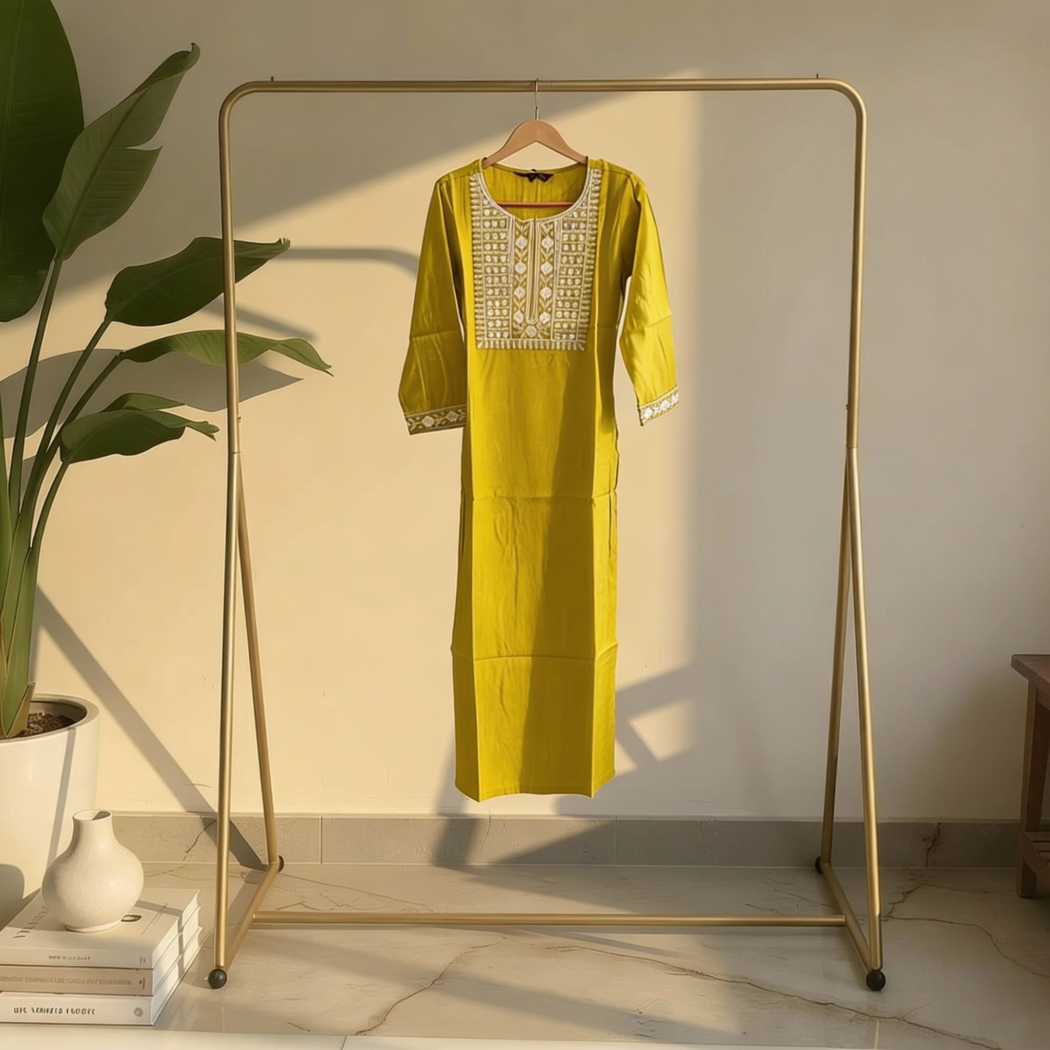 Elegant Mustard Yellow Embroidered Straight Kurta HO 2 S6
