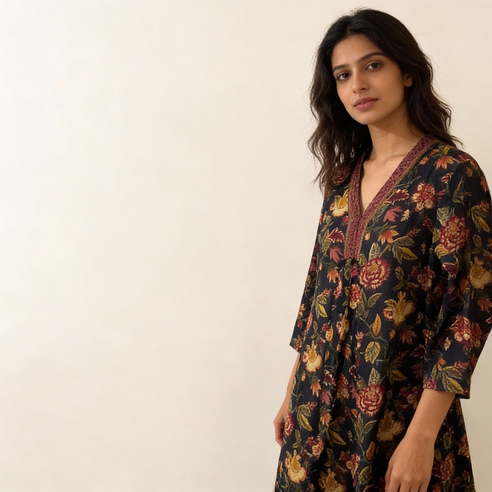 Dark Floral Printed Anarkali Style Kurta HO2 2XL-2