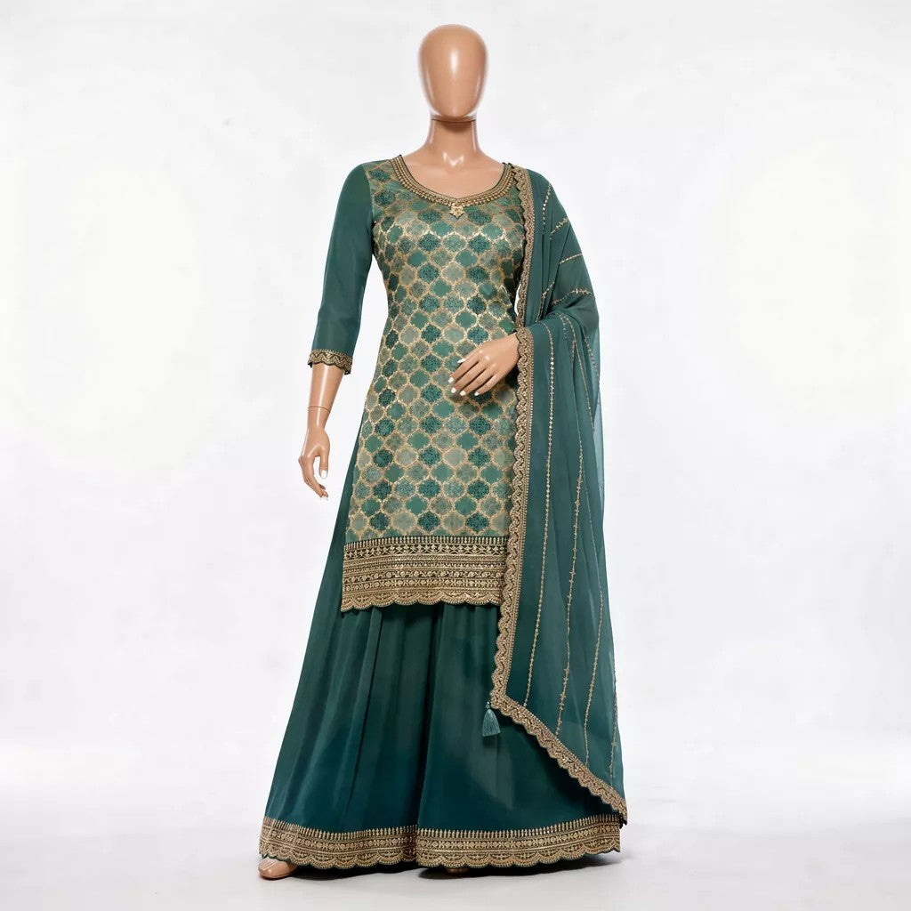 Bottle Green Festive Suit Set Ho 11 - GREEN