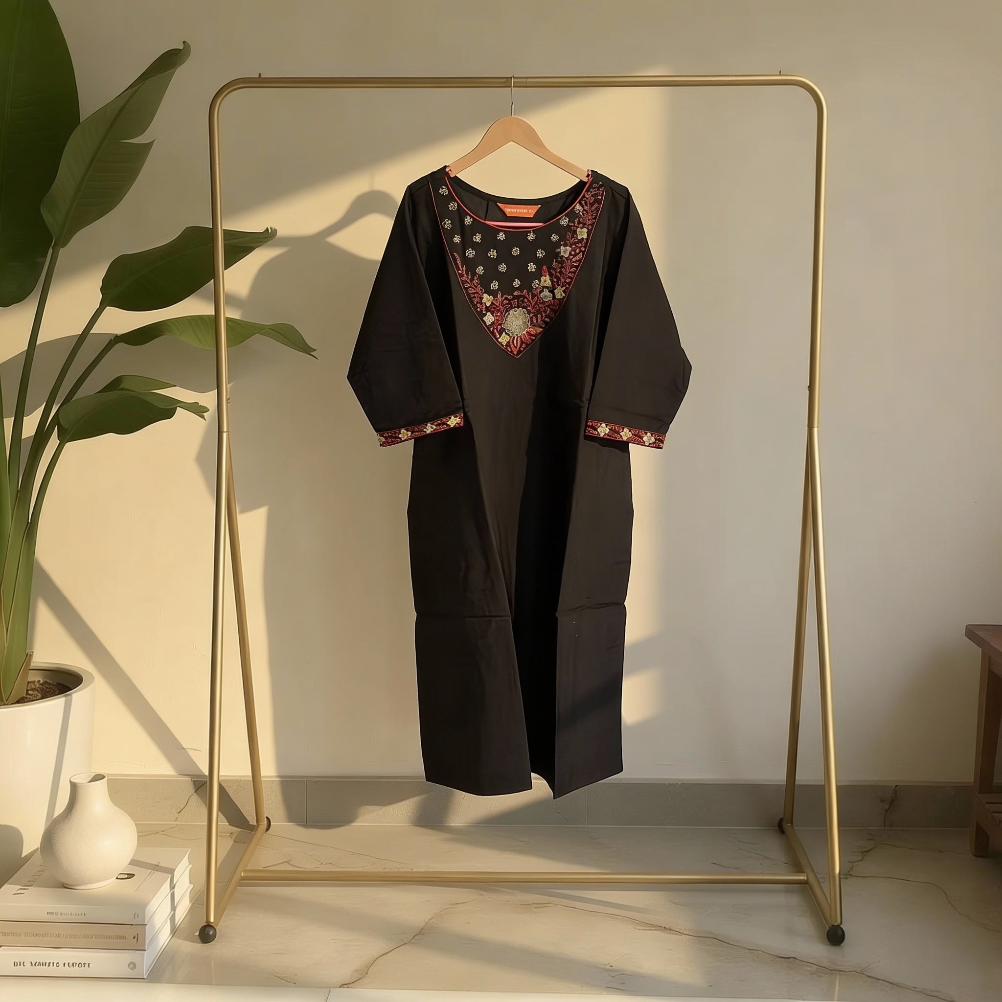 Black & Maroon Embroidered Kurtha Ho 3 - BLACK