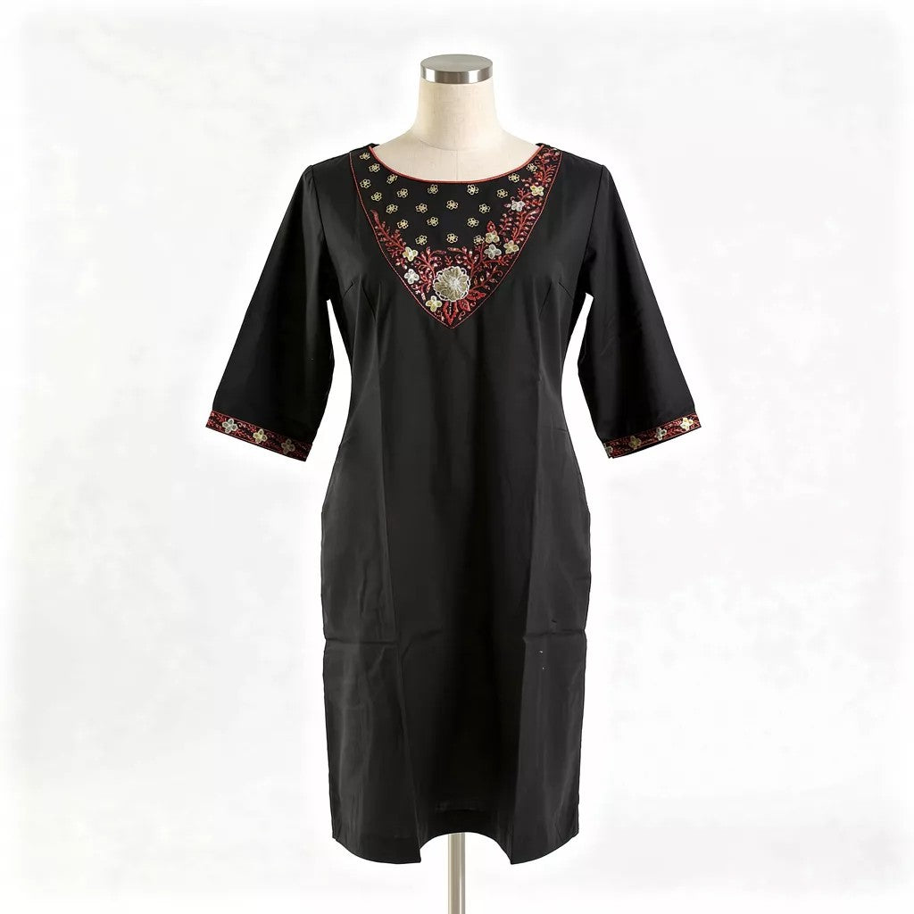 Black & Maroon Embroidered Kurtha Ho 3 - BLACK