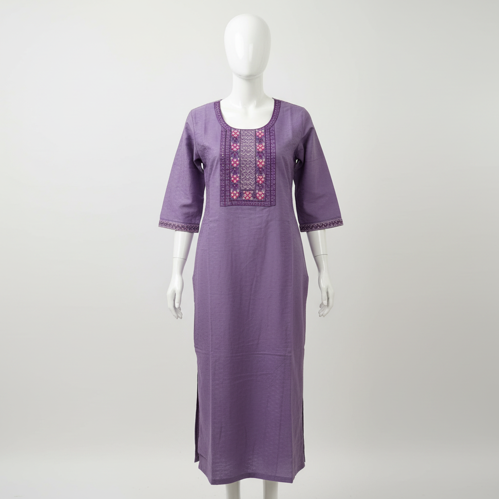 Lavender Embroidered Kurta Ho3 - PURPLE