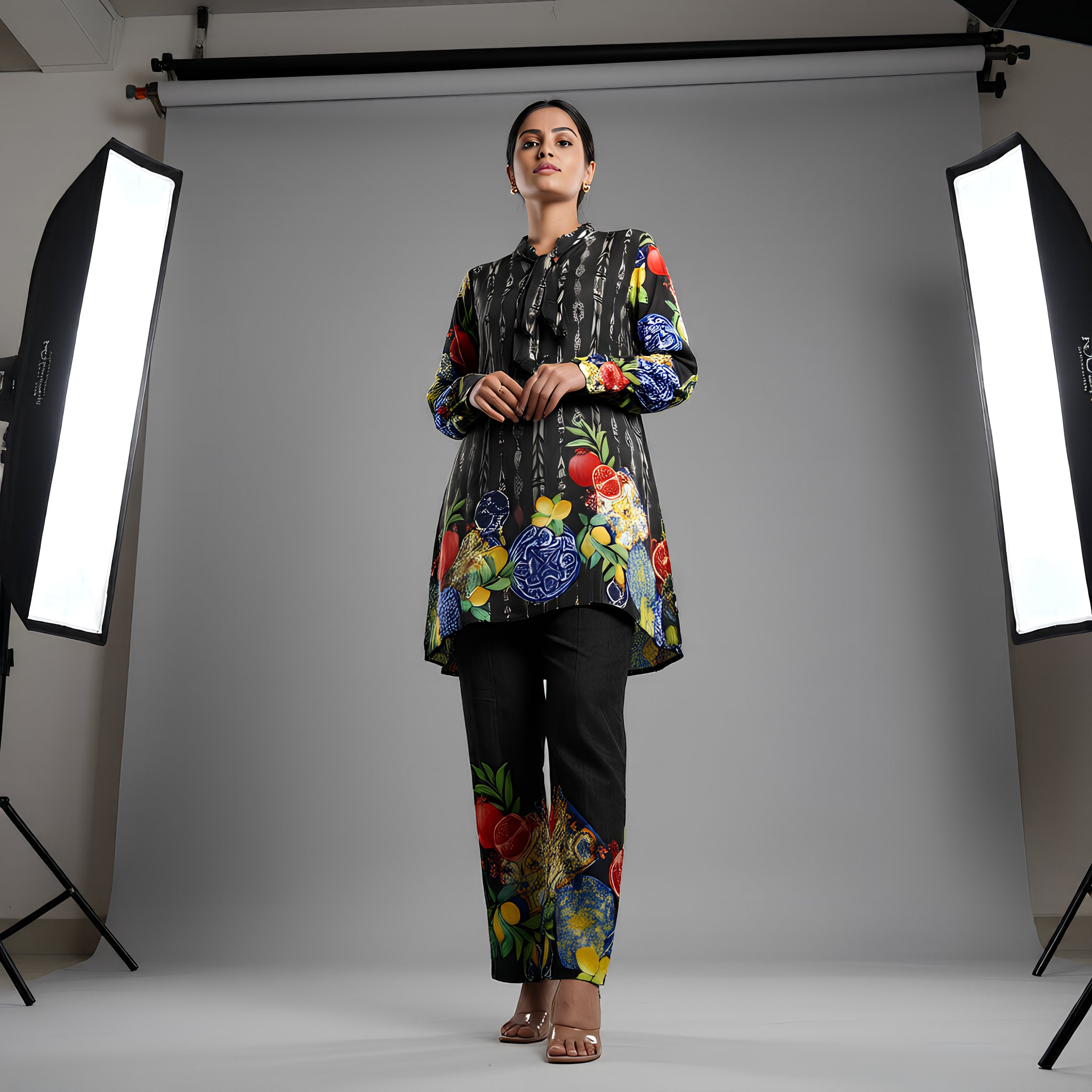 Women’s co ord top with midnight Valencia print
