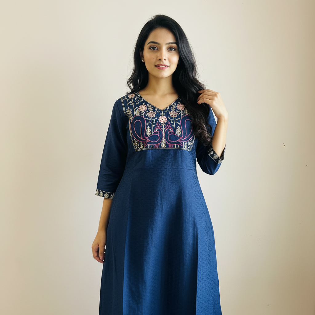 Navy Blue Ethnic Kurta Ho 3 - BLUE