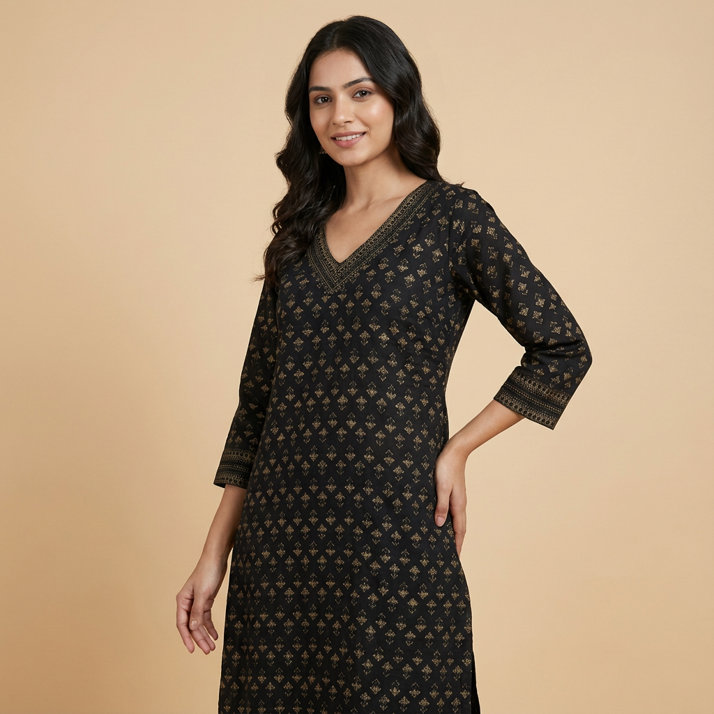 Black Ethnic Motif Printed Kurta HO2 L4