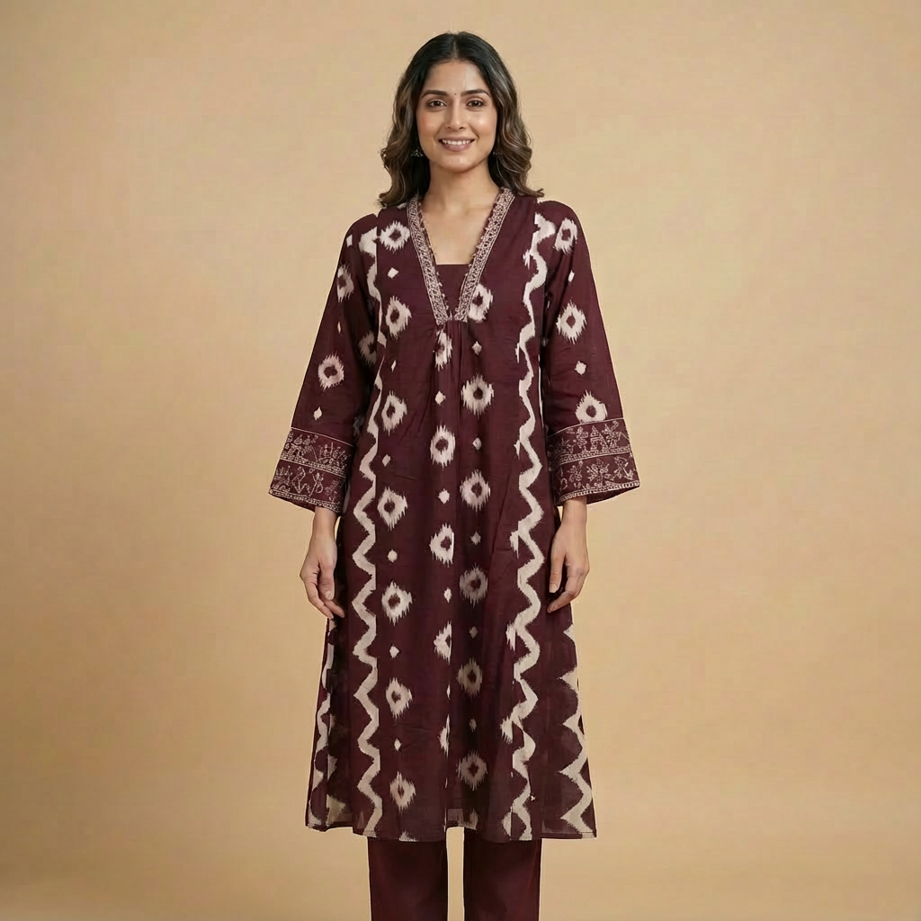 Wine Ikat-Inspired Printed Kurta HO2 L5