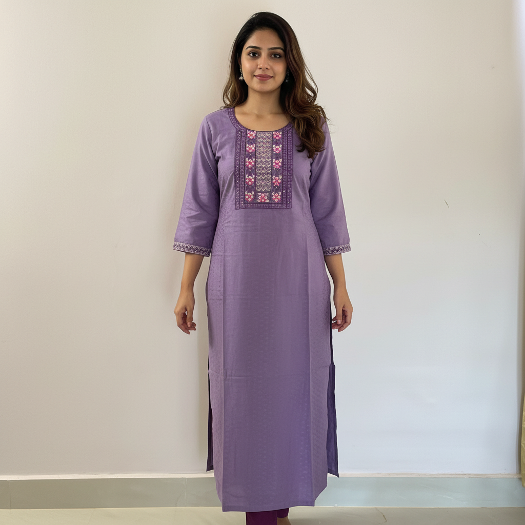Lavender Embroidered Kurta Ho3 - PURPLE