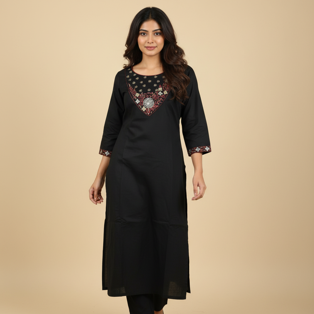 Black & Maroon Embroidered Kurtha Ho 3 - BLACK