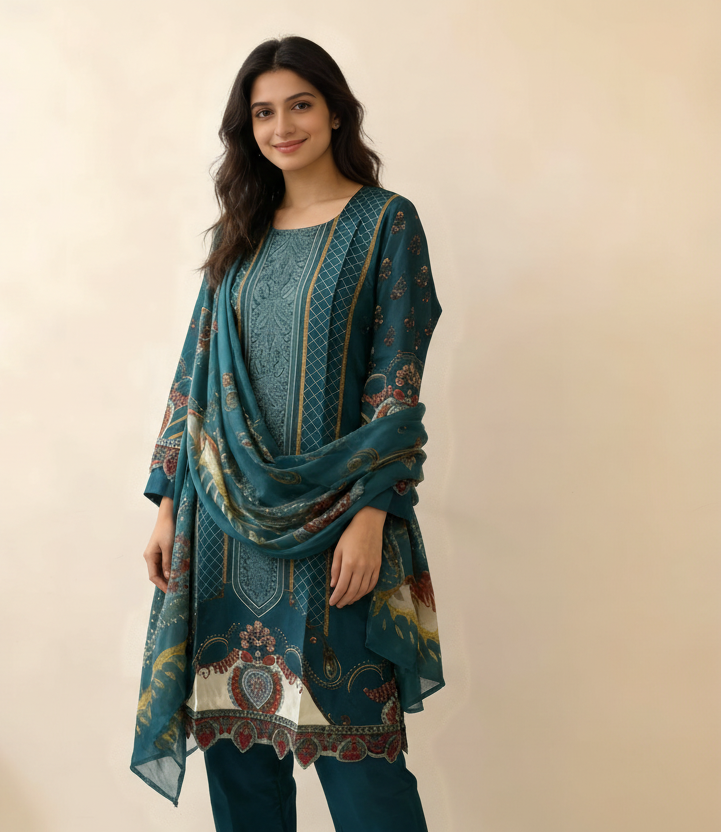 teal-patterned-kurta-set
